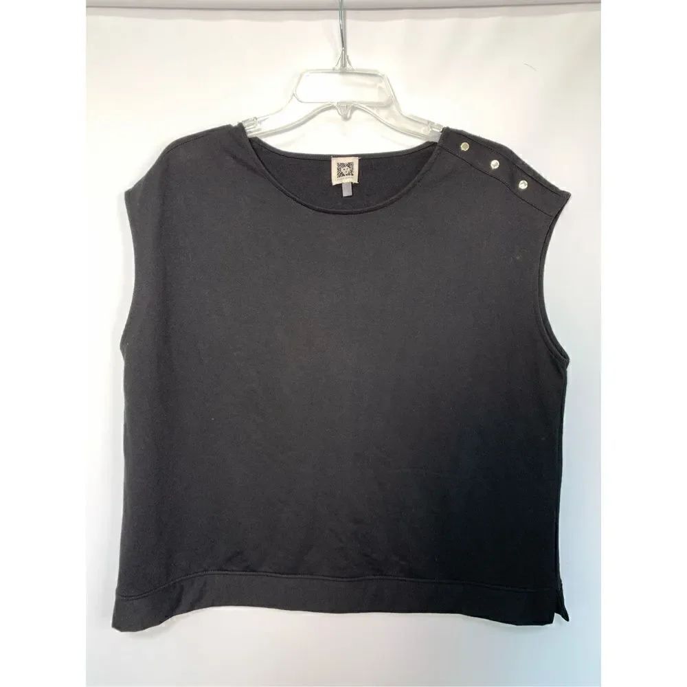 Anne Klein Women's Gold Tone Grommets Detail Sleeveless Cropped Top Black Large